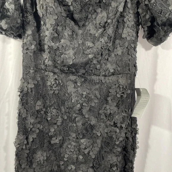 NWT $248 XSCAPE‎ [ 2 ] Off Shoulder 3D Lace Sheath Dress in Black